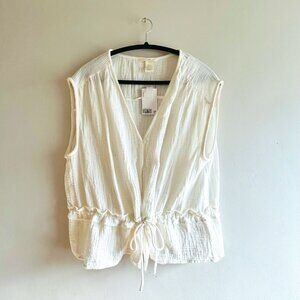 H&M Cinch Waist Gauze Top in Cream Size XXL (NWT)